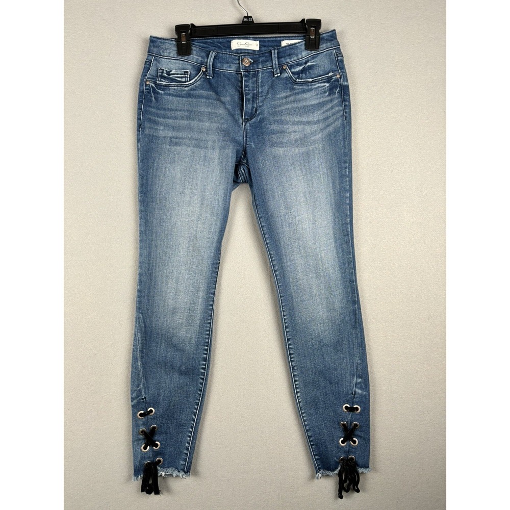 Jessica Simpson Women's Jeans 29 Blue KISS Me Ankle Skinny Tie Hem 2609